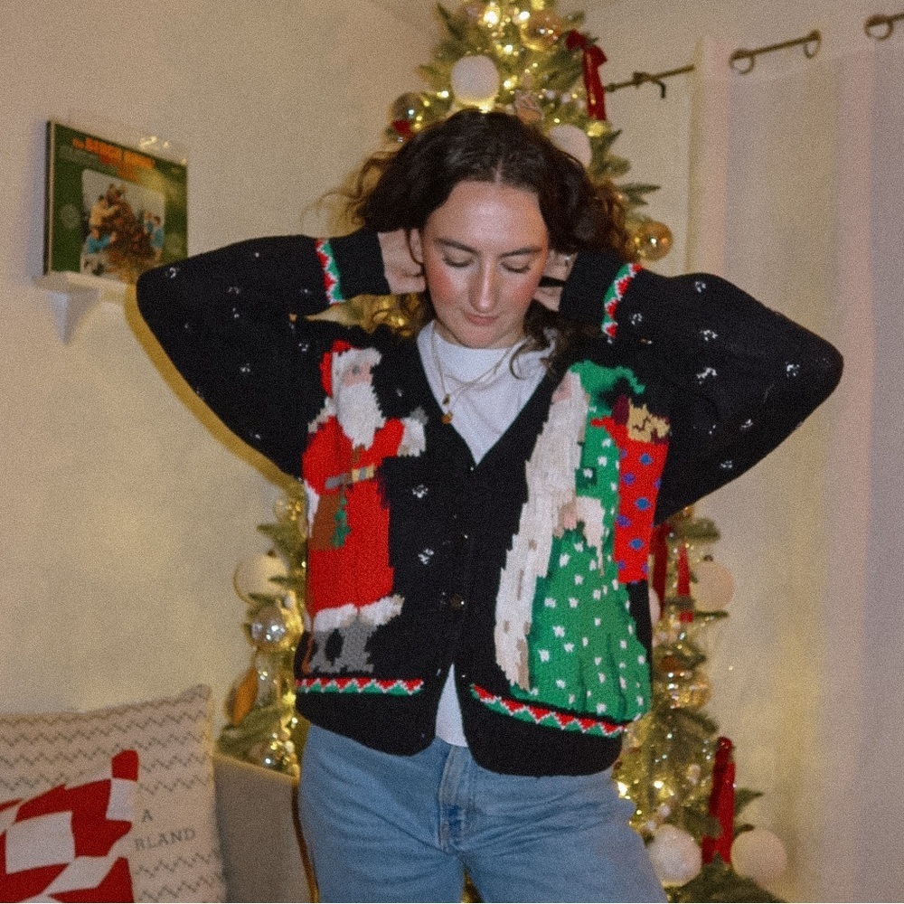 Northern Isles Hand Knit Santa Claus St Nick Ugly Christmas Sweater | large - Picture 5 of 8